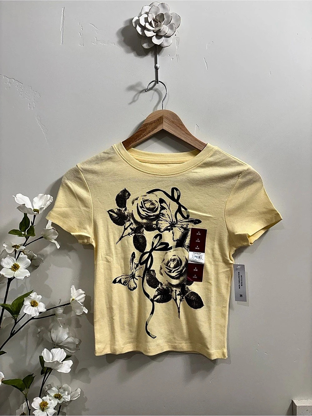 Rose, Butterfly, and Bow Graphic Tee